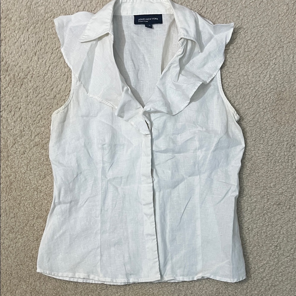 Jones New York White Ruffle Blouse